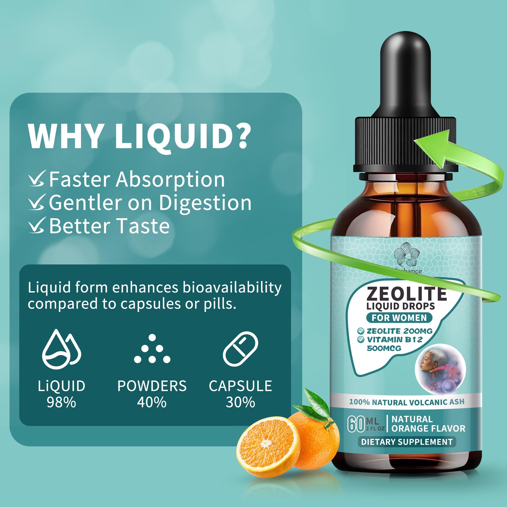 Zeolite Drops for Women,Adults and Kids- Clinoptilolite Zeolite Liquid Drops with Vitamin B12 & D3 - Heavy Metal Support, Immune Health, Natural Metabolism, Energy & Clear Skin - 30 Day Vegan Supply HerbanceBuy Supplements Australia