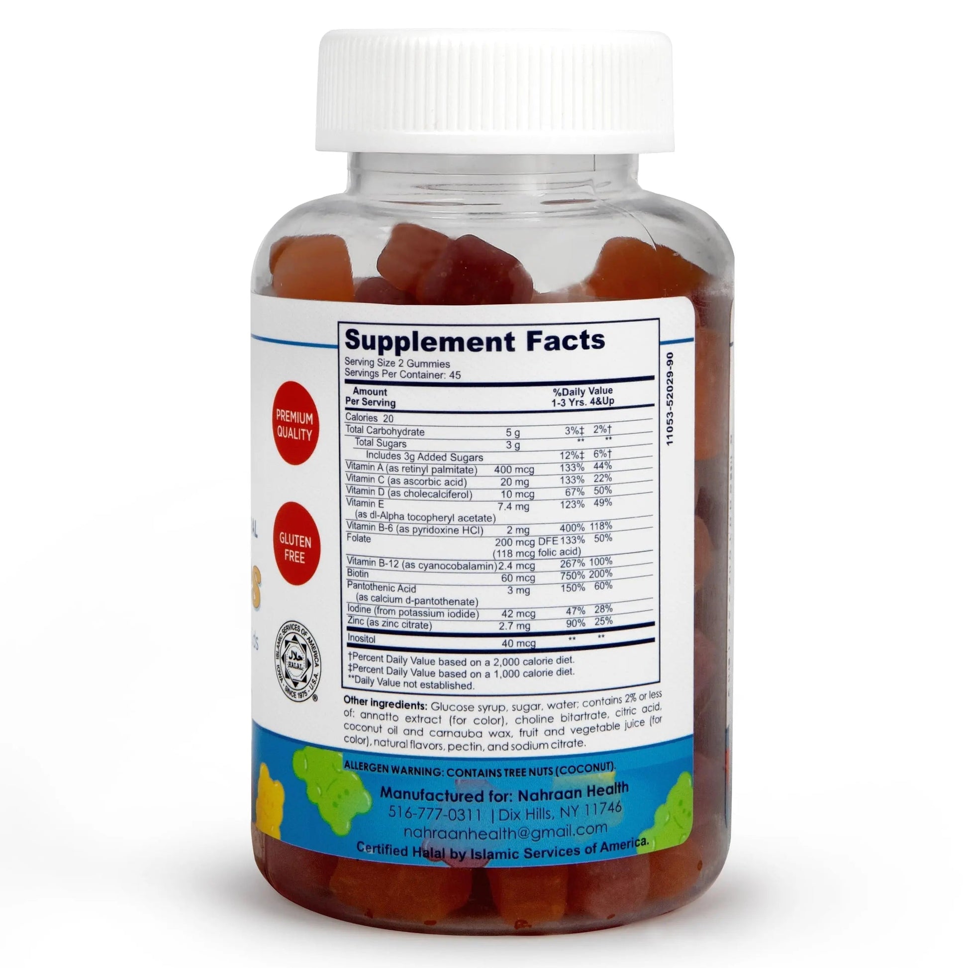 NAHRAAN HEALTH Halal Vitamins for Kids - Halal Multivitamins for Kids Vitamin A, C, D, E, B6, B12 - Non-GMO Vegetarian, Halal Gummies - 90 Count NAHRAAN HEALTH