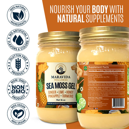 Maravida Wellness Sea Moss Gel – Pineapple, Lime, Honey, Ginger & Turmeric – 100% Natural Raw Organic Irish Moss – 16oz Jar – Premium Superfood for Everyday Wellness Maravida WellnessBuy Supplements Australia