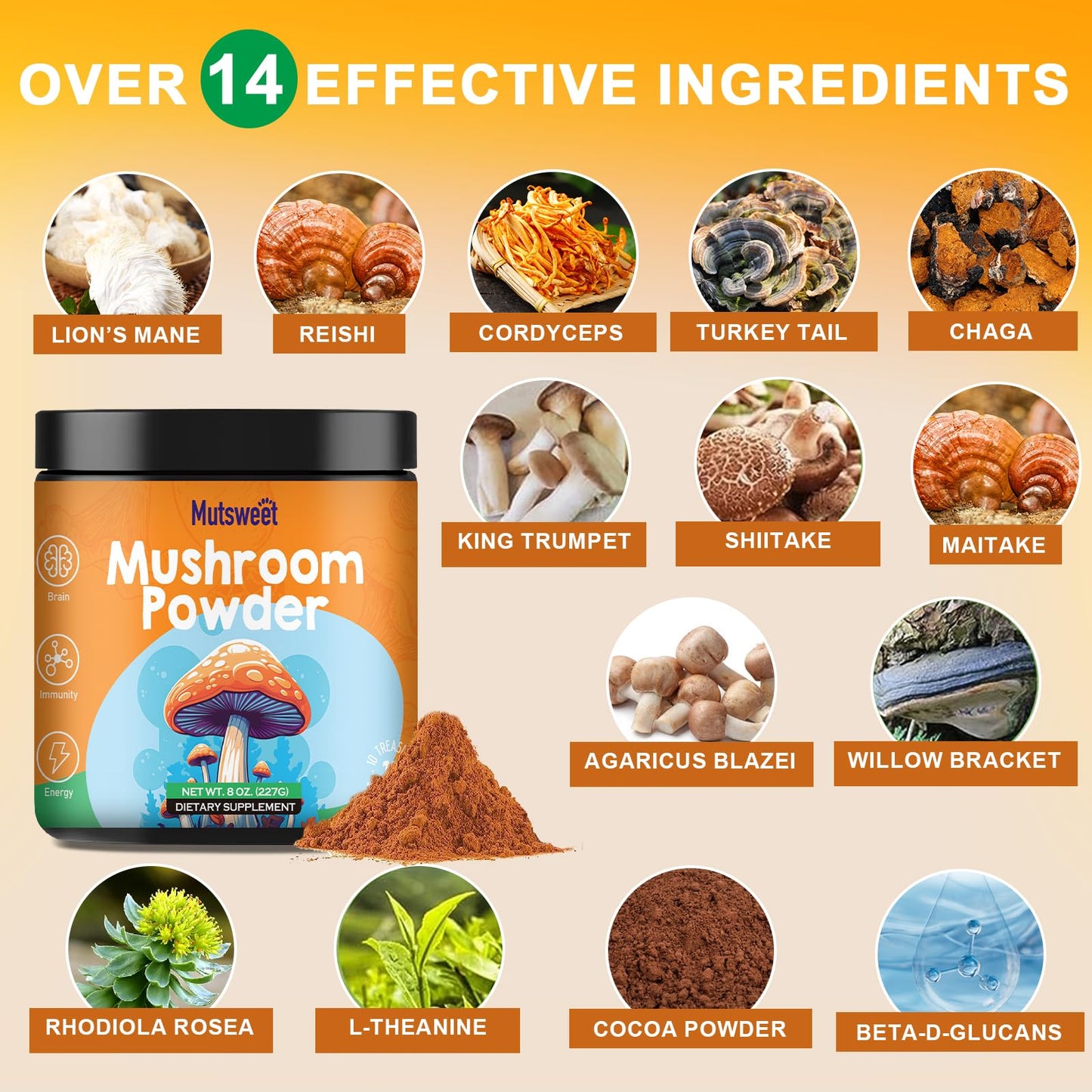 Mushroom Powder Blend (75 Servings), Ten Mushroom Supplement with Lions Mane MutsweetBuy Supplements Australia