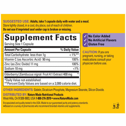 Nature Made Elderberry 400 mg Extract with Vitamin C and Zinc, Dietary Supplement Nature MadeBuy Supplements Australia