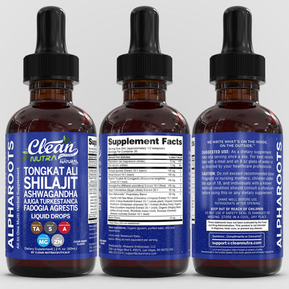 Tongkat Ali Liquid Drops Shilajit, Ashwagandha, Turkesterone, Fadogia Agrestis, Magnesium, Irish Sea Moss, and Zinc Herbal Supplement by Clean Nutra Clean NutraceuticalsBuy Supplements Australia