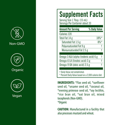 Flora - Udo's Choice Omega 369 Oil Blend, Made with Organic Flax, Sesame & Sunflower Seed Oils, Plant-Based Vegan Omega Fatty Acids, Based on Ideal 2:1:1 Ratio, 17-fl, oz. Glass Bottle FloraBuy Supplements Australia