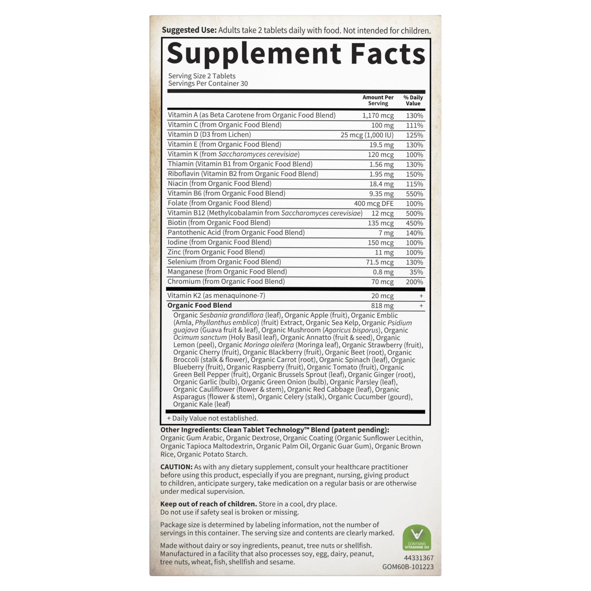 Garden of Life Organics Whole Food Multivitamin for Men, 60 Tablets, Vegan Mens Vitamins and Minerals for Health and Well-Being Garden of LifeBuy Supplements Australia