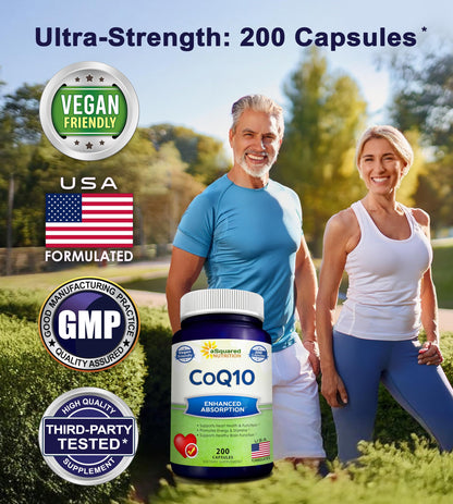 aSquared Nutrition CoQ10 (400mg Max Strength, 200 Capsules) - High Absorption Vegan Coenzyme Q10 Powder - Ubiquinone Supplement Pills, Extra Antioxidant CO Q-10