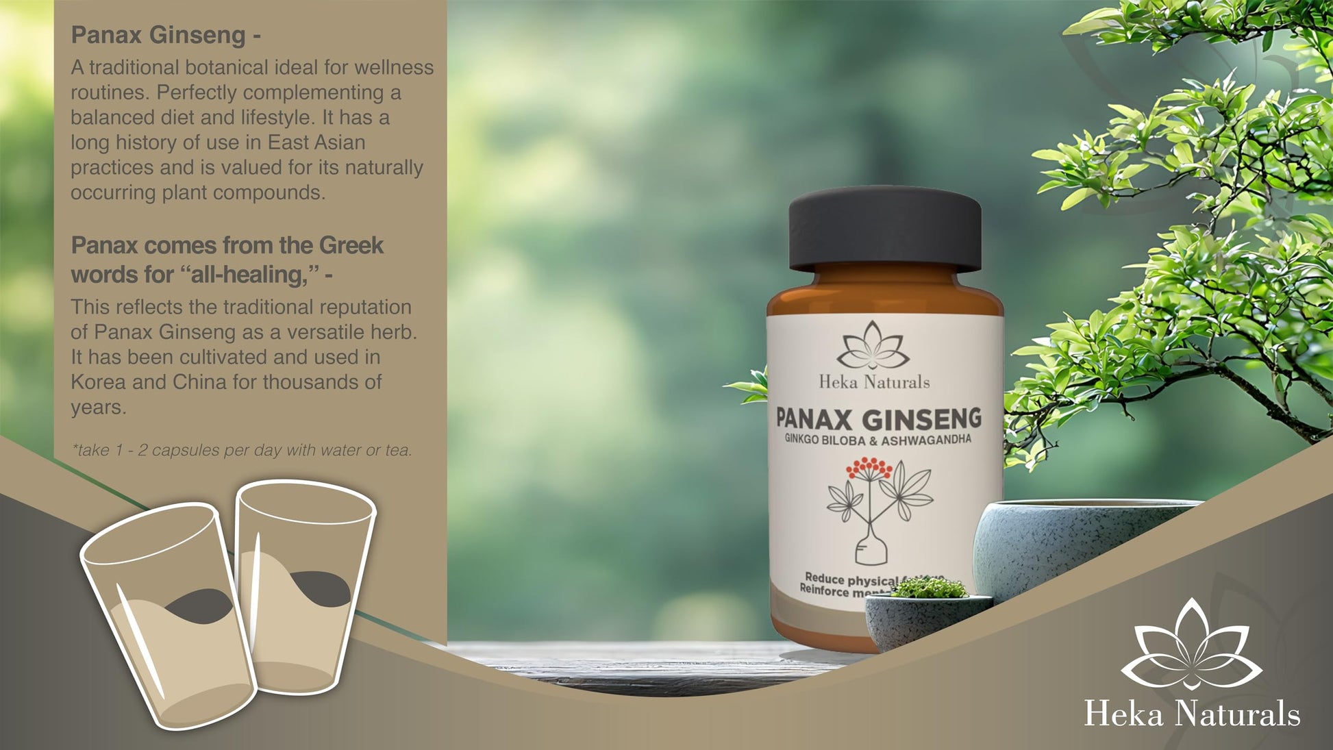 Heka Naturals Panax Ginseng Complex | 90 Capsules with Korean Ginseng, Ginkgo Biloba, Ashwagandha, Beetroot & Green Tea, Botanical Blend with Herbal Ingredients for Balanced | Food Supplement Heka NaturalsBuy Supplements Australia
