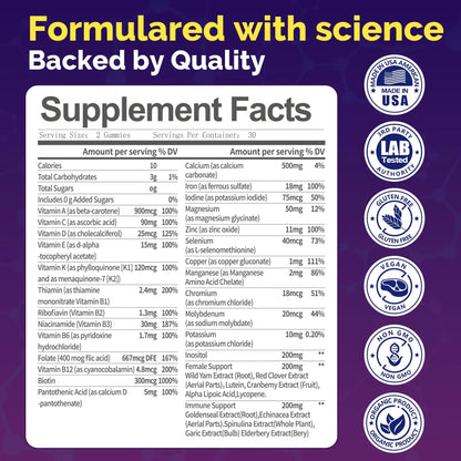 VCCVBB All-in-One Women's Multivitamin Gummies with Complete Vitamin & Mineral Complex, Herbal Blends for Energy, Overall Health VCCVBB