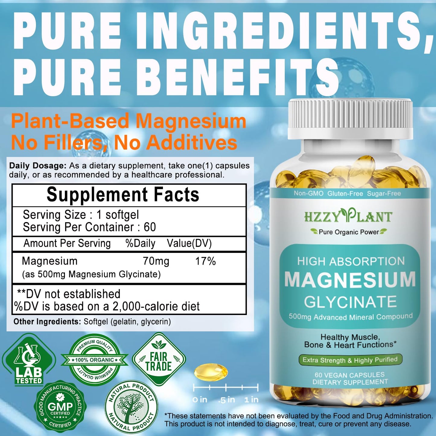 Magnesium Glycinate 500mg Softgels, High Absorption Magnesium Supplement Softgel Capsules for Muscle, Heart, Sleep & Bone Support, Stress Relief, Nerve Health & Metabolism, Non-GMO, 2 Month Supply HZZYPLANTBuy Supplements Australia