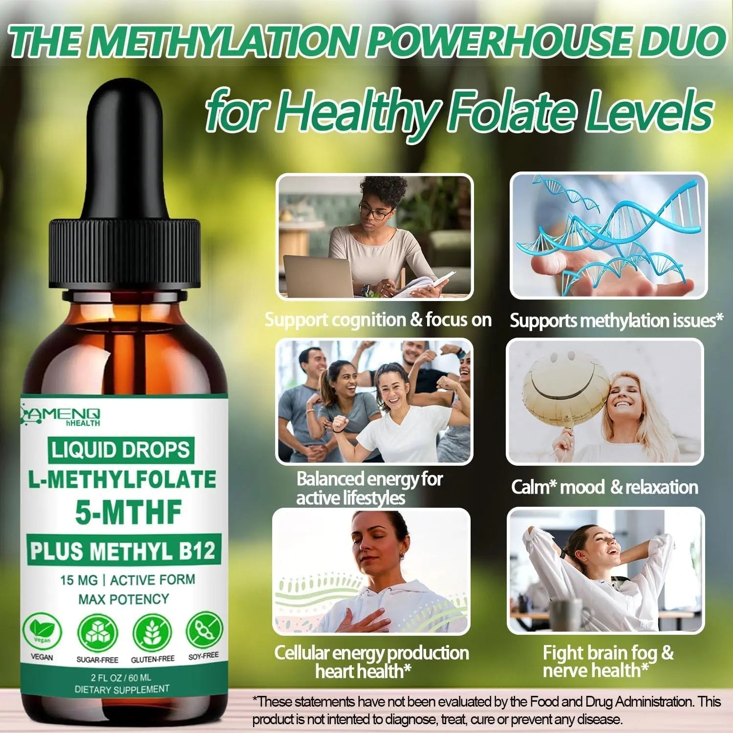 Methylfolate Supplement Liquid Drops, L Methy Folate 15mg Plus Methy B12, B6, B2 Multivitamin, Metabolically Active 5-MTHF Form AMENQ hHEALTHBuy Supplements Australia