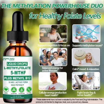 Methylfolate Supplement Liquid Drops, L Methy Folate 15mg Plus Methy B12, B6, B2 Multivitamin, Metabolically Active 5-MTHF Form AMENQ hHEALTHBuy Supplements Australia