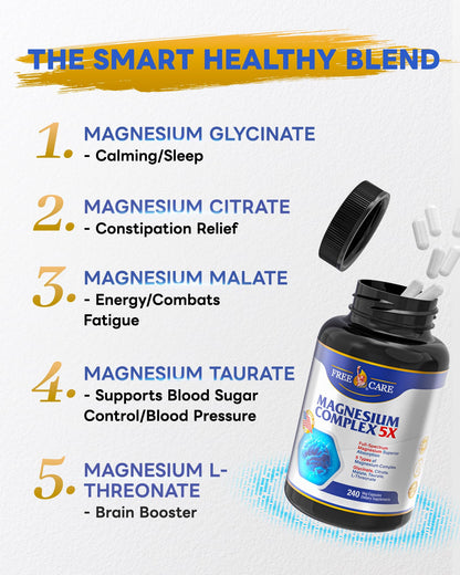 820mg Magnesium Complex 240 Veggie Capsules,for Women & Men with Magnesium Glycinate,Citrate, Malate,Taurate & L-Threonate for Sleep, Mood, Muscle Relaxation & Nerve Function Vegan Friendly, Non-GMO - Maple Wellness Supplements