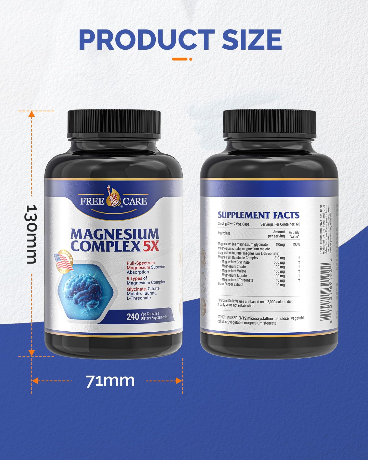 820mg Magnesium Complex 240 Veggie Capsules,for Women & Men with Magnesium Glycinate,Citrate, Malate,Taurate & L-Threonate for Sleep, Mood, Muscle Relaxation & Nerve Function Vegan Friendly, Non-GMO - Maple Wellness Supplements