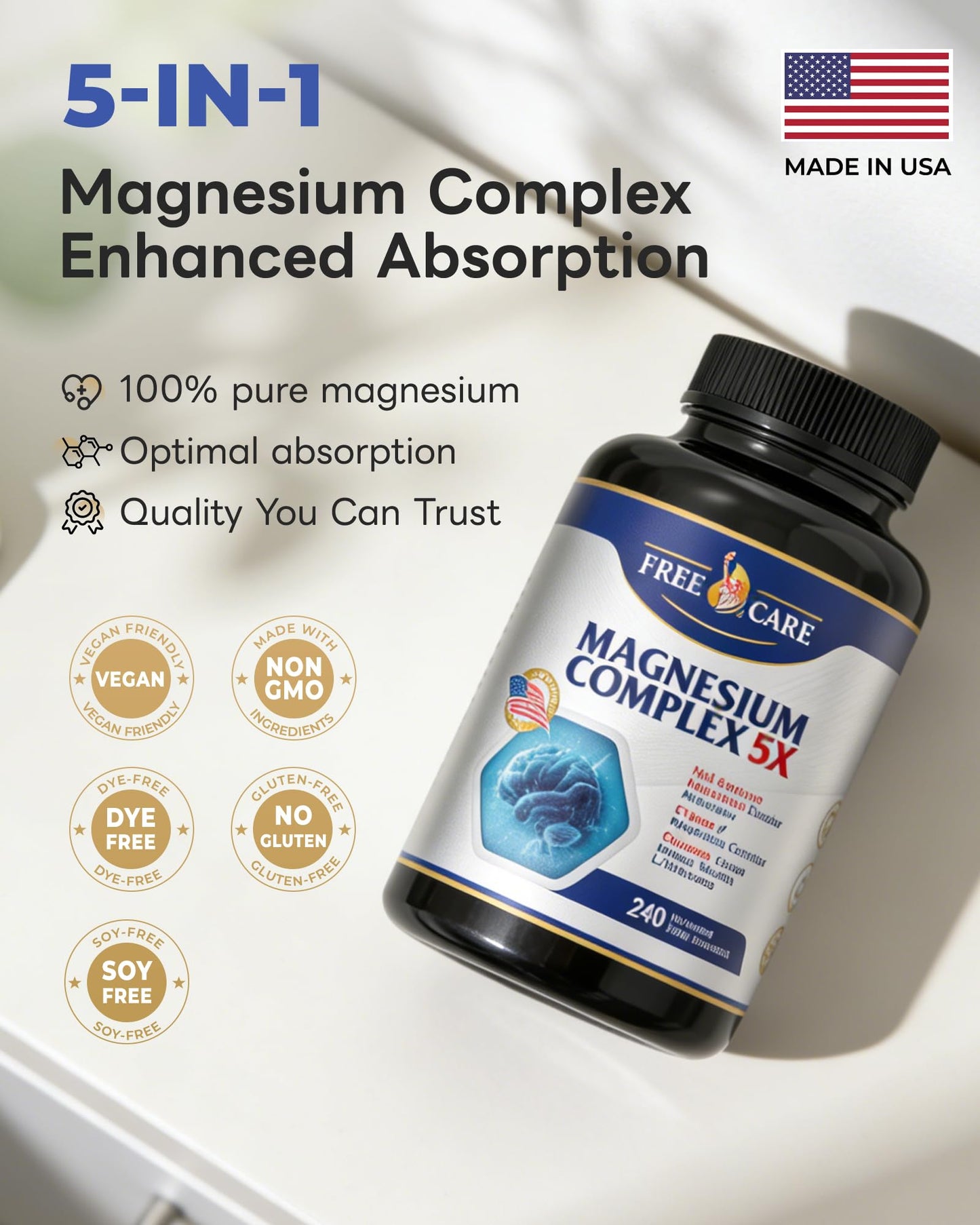 820mg Magnesium Complex 240 Veggie Capsules,for Women & Men with Magnesium Glycinate,Citrate, Malate,Taurate & L-Threonate for Sleep, Mood, Muscle Relaxation & Nerve Function Vegan Friendly, Non-GMO - Maple Wellness Supplements