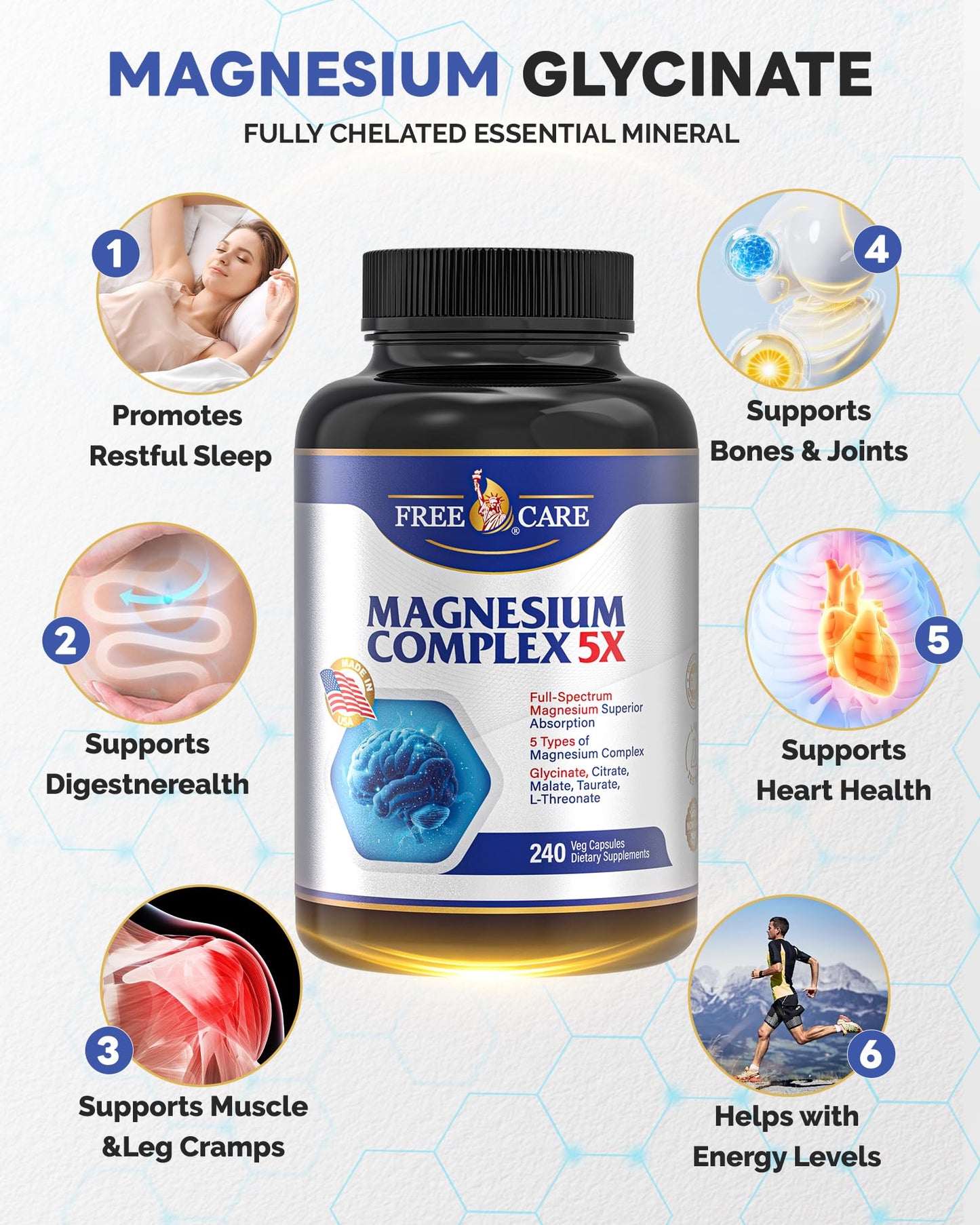 820mg Magnesium Complex 240 Veggie Capsules,for Women & Men with Magnesium Glycinate,Citrate, Malate,Taurate & L-Threonate for Sleep, Mood, Muscle Relaxation & Nerve Function Vegan Friendly, Non-GMO - Maple Wellness Supplements