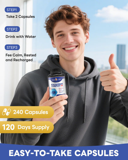 820mg Magnesium Complex 240 Veggie Capsules,for Women & Men with Magnesium Glycinate,Citrate, Malate,Taurate & L-Threonate for Sleep, Mood, Muscle Relaxation & Nerve Function Vegan Friendly, Non-GMO - Maple Wellness Supplements