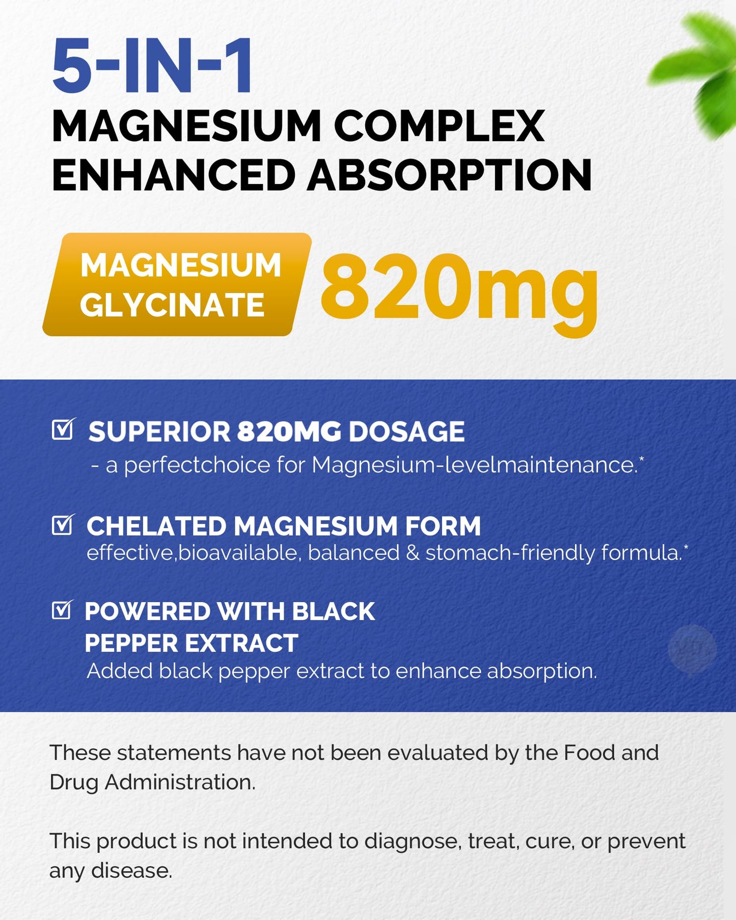 820mg Magnesium Complex 240 Veggie Capsules,for Women & Men with Magnesium Glycinate,Citrate, Malate,Taurate & L-Threonate for Sleep, Mood, Muscle Relaxation & Nerve Function Vegan Friendly, Non-GMO - Maple Wellness Supplements