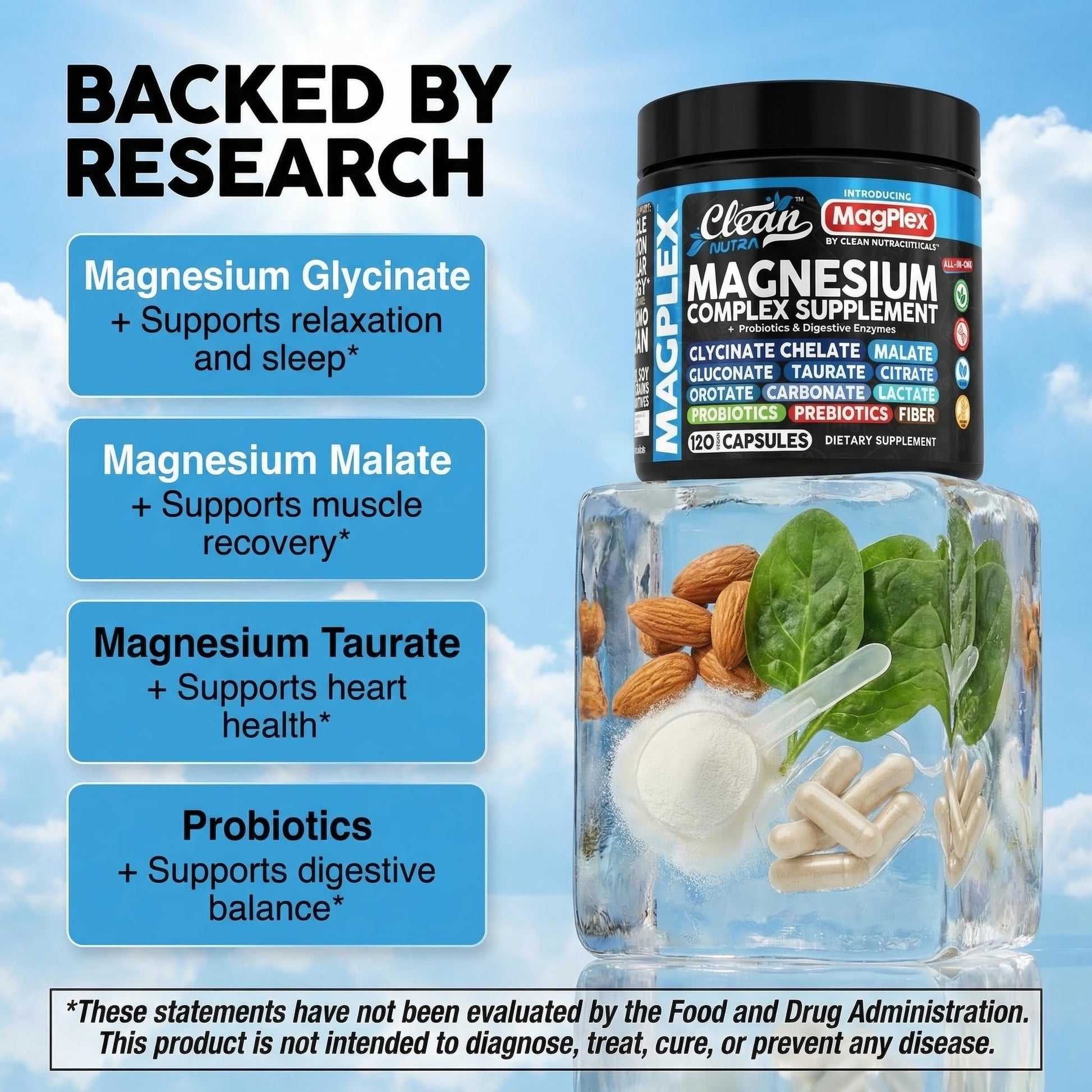 8in1 Magnesium Supplement Complex | Magnesium Glycinate Citrate Malate Gluconate Orotate Carbonate Lactate + Prebiotics Probiotics Digestive Enzymes Magnesio - Maple Wellness Supplements