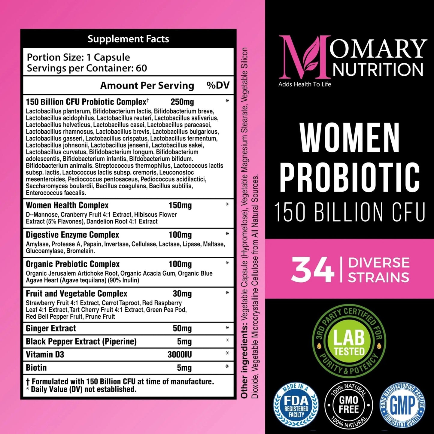 9-in-1 Bio Cultures Complex for Women – 150 Billion CFU Probiotics with 34 Diverse Strains, Organic Prebiotics, Postbiotics, Digestive Enzymes & Biotin – Supports Digestive Balance & Gut Microbiome - Maple Wellness Supplements