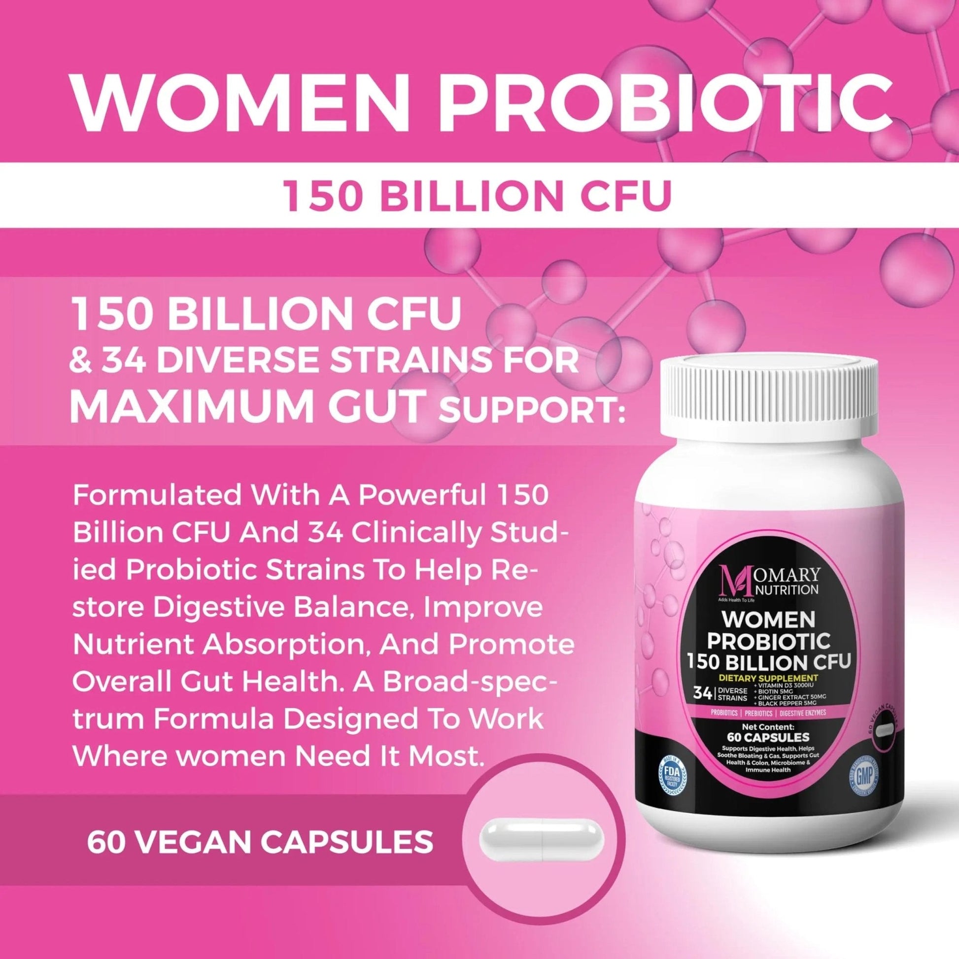9-in-1 Bio Cultures Complex for Women – 150 Billion CFU Probiotics with 34 Diverse Strains, Organic Prebiotics, Postbiotics, Digestive Enzymes & Biotin – Supports Digestive Balance & Gut Microbiome - Maple Wellness Supplements