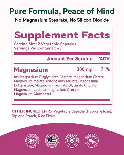 9-in-1 Magnesium Complex, 300mg Magnesium from 9 Organic Forms, Glycinate, Citrate, Malate, High Absorption for Sleep & Relaxation, Energy & Muscle Support, 90 Capsules - Maple Wellness Supplements