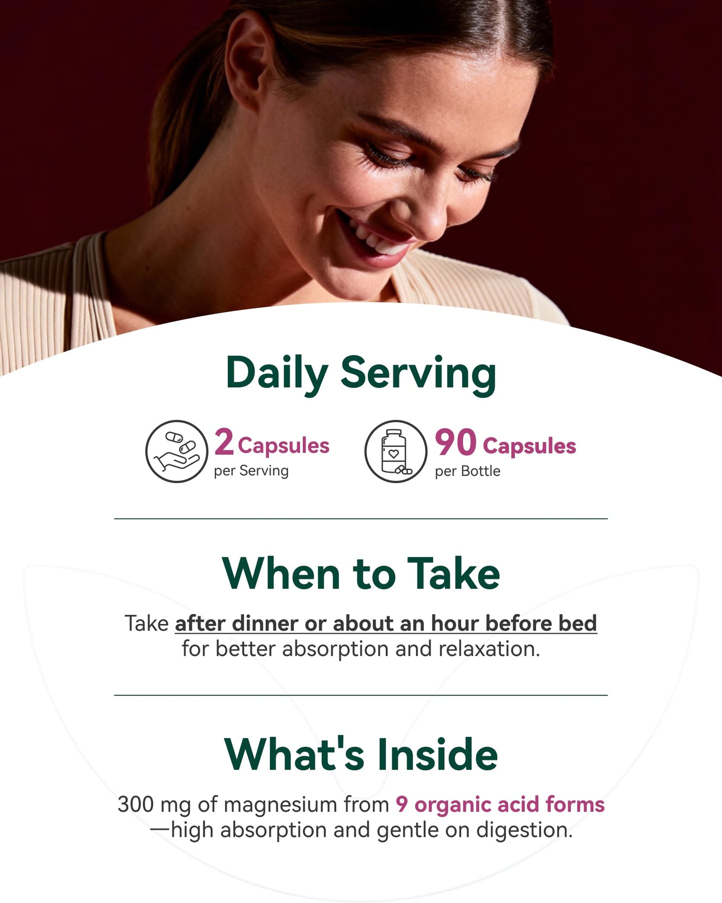 9-in-1 Magnesium Complex, 300mg Magnesium from 9 Organic Forms, Glycinate, Citrate, Malate, High Absorption for Sleep & Relaxation, Energy & Muscle Support, 90 Capsules - Maple Wellness Supplements