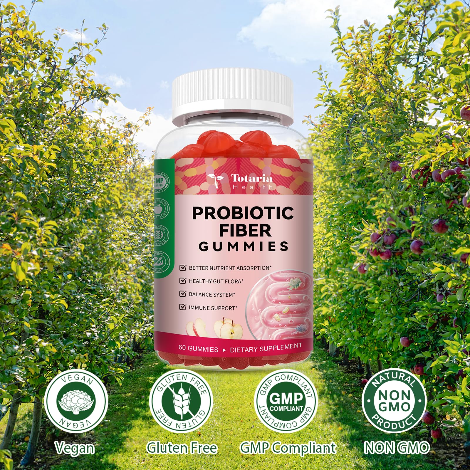 9-in-1 Probiotic Prebiotic Fiber Gummies for Adults & Teens 16G Fiber per Serving, Psyllium Husk Fiber Supplement with 5 Billion CFU Bacillus Coagulans - Maple Wellness Supplements