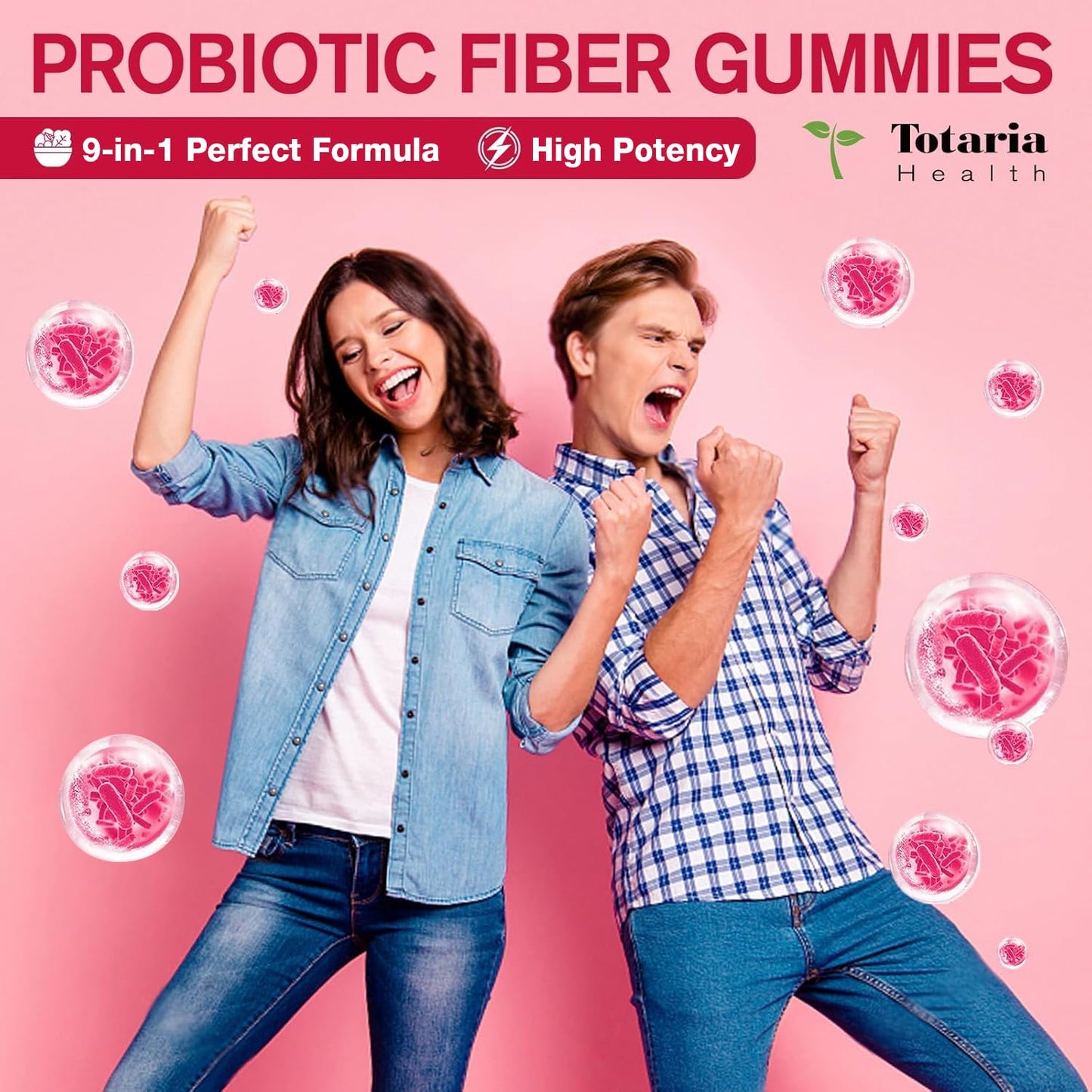 9-in-1 Probiotic Prebiotic Fiber Gummies for Adults & Teens, Sugar-free Fiber Supplement with Psyllium Husk, FOS, Inulin, ACV & 5 Billion CFU Bacillus Coagulans - Maple Wellness Supplements