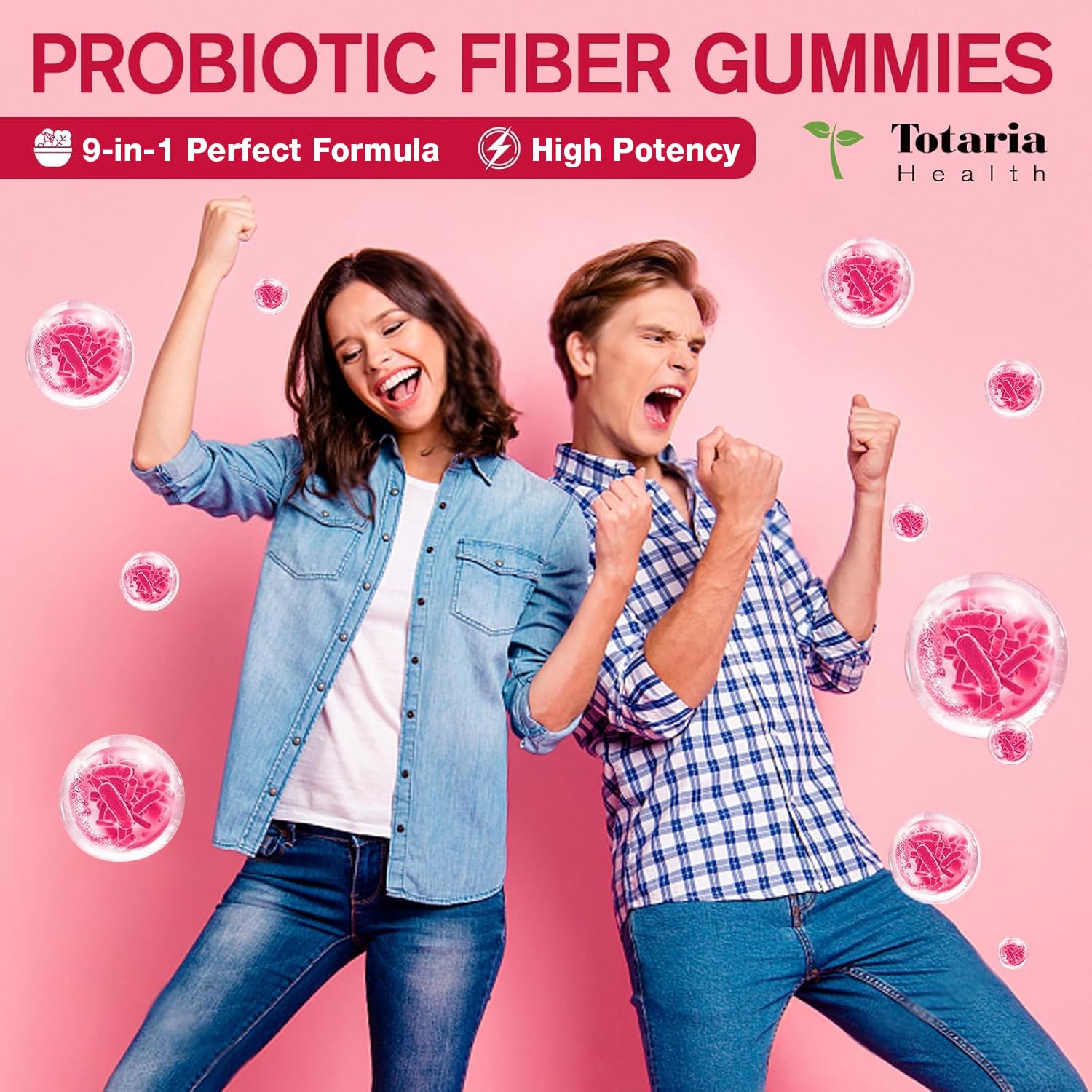 9-in-1 Probiotic Prebiotic Fiber Gummies for Adults & Teens, Sugar-free Fiber Supplement with Psyllium Husk, FOS, Inulin, ACV & 5 Billion CFU Bacillus Coagulans - Maple Wellness Supplements