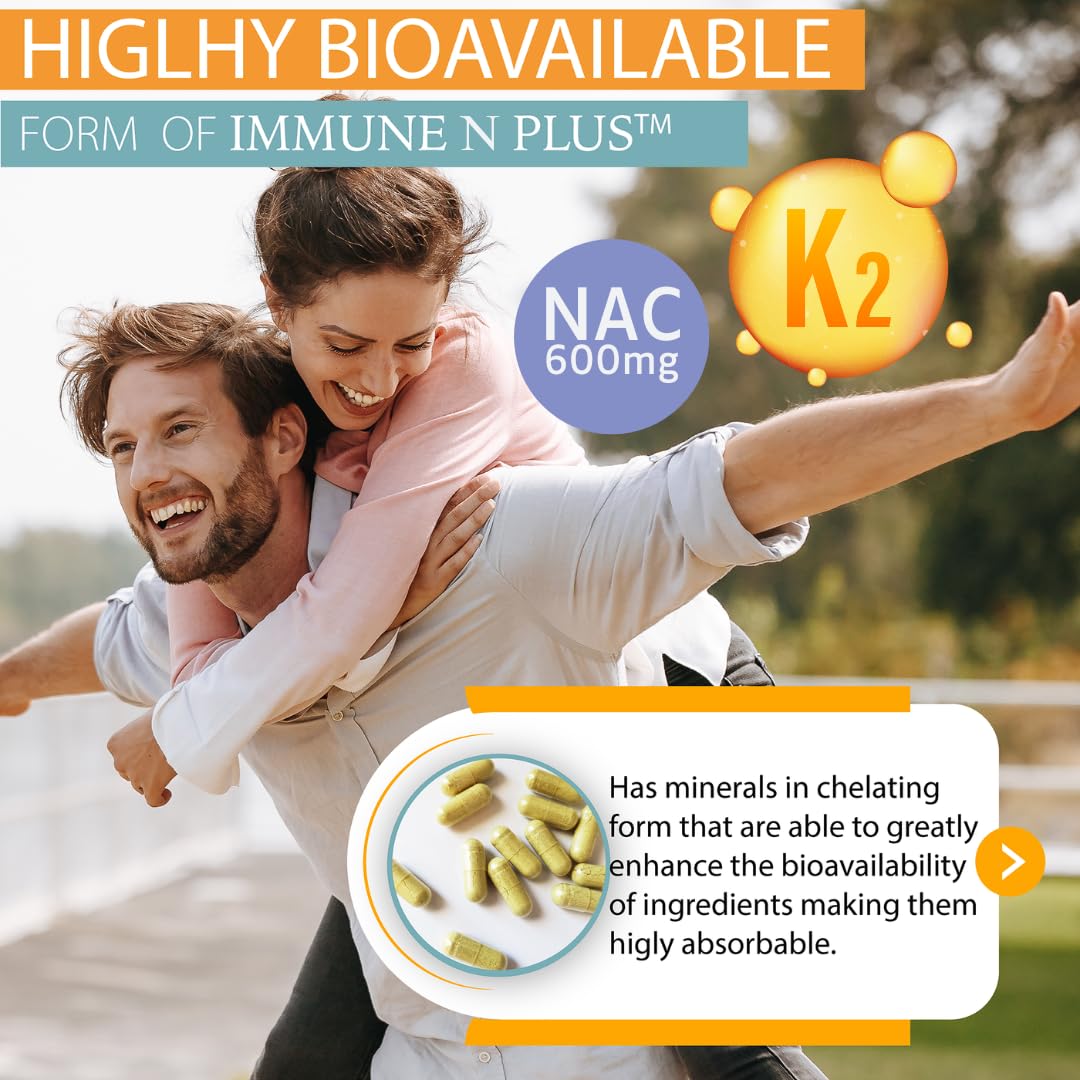 (90 Capsules), NAC 600mg, Quercetin 1,000mg, Vitamin C 500mg, Zinc 50mg, Vitamin D3 5,000iu, Selenium, Copper, Acerola, Ginger, Rutin, Citrus Bioflavonoids, Rose Hips, Echinacea, Immune N Plus 15 in 1 - Maple Wellness Supplements