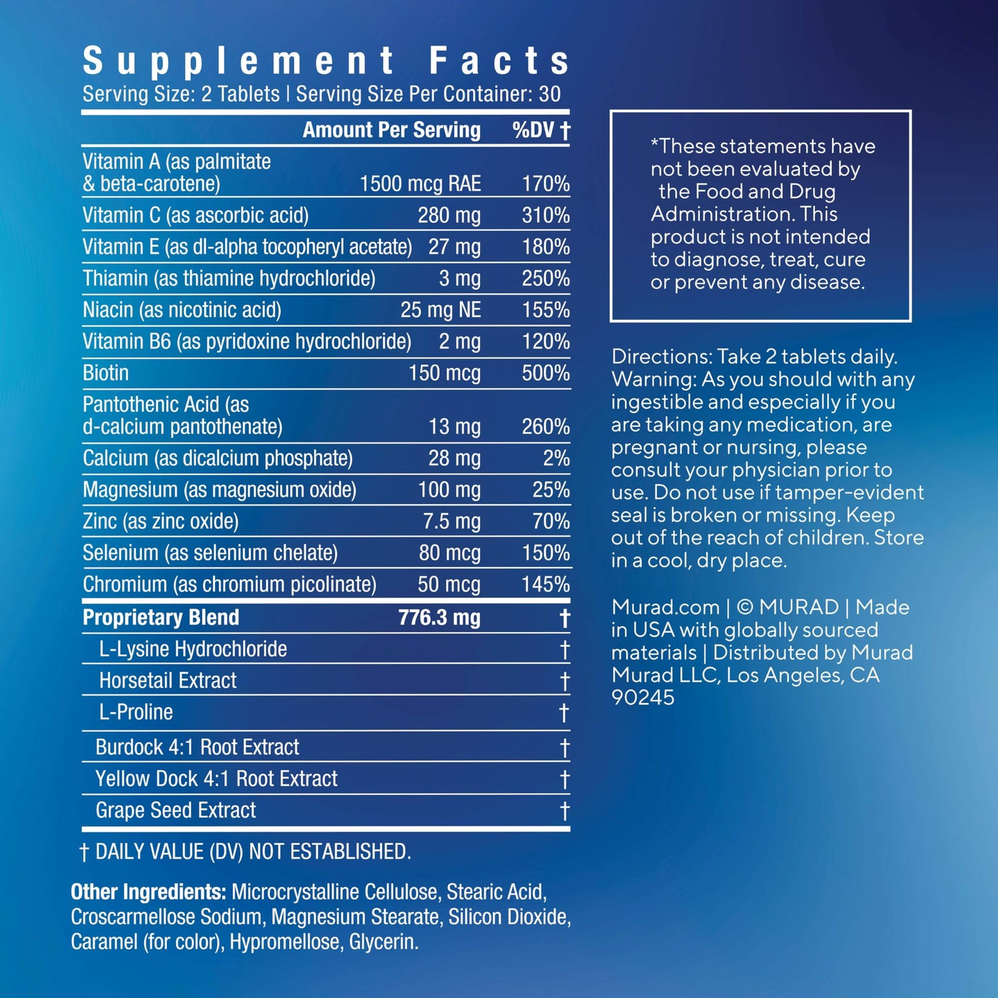 Murad Pure Skin Acne Supplements – 60 Tablets – Clear Skin Support with Blend of Vitamin A & B6, Zinc, Amino Acids, & Burdock Root – Promotes Healthy Skin, Oil Balance, Gut Health & Stress Relief MuradBuy Supplements Australia