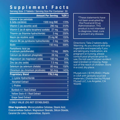Murad Pure Skin Acne Supplements – 60 Tablets – Clear Skin Support with Blend of Vitamin A & B6, Zinc, Amino Acids, & Burdock Root – Promotes Healthy Skin, Oil Balance, Gut Health & Stress Relief MuradBuy Supplements Australia