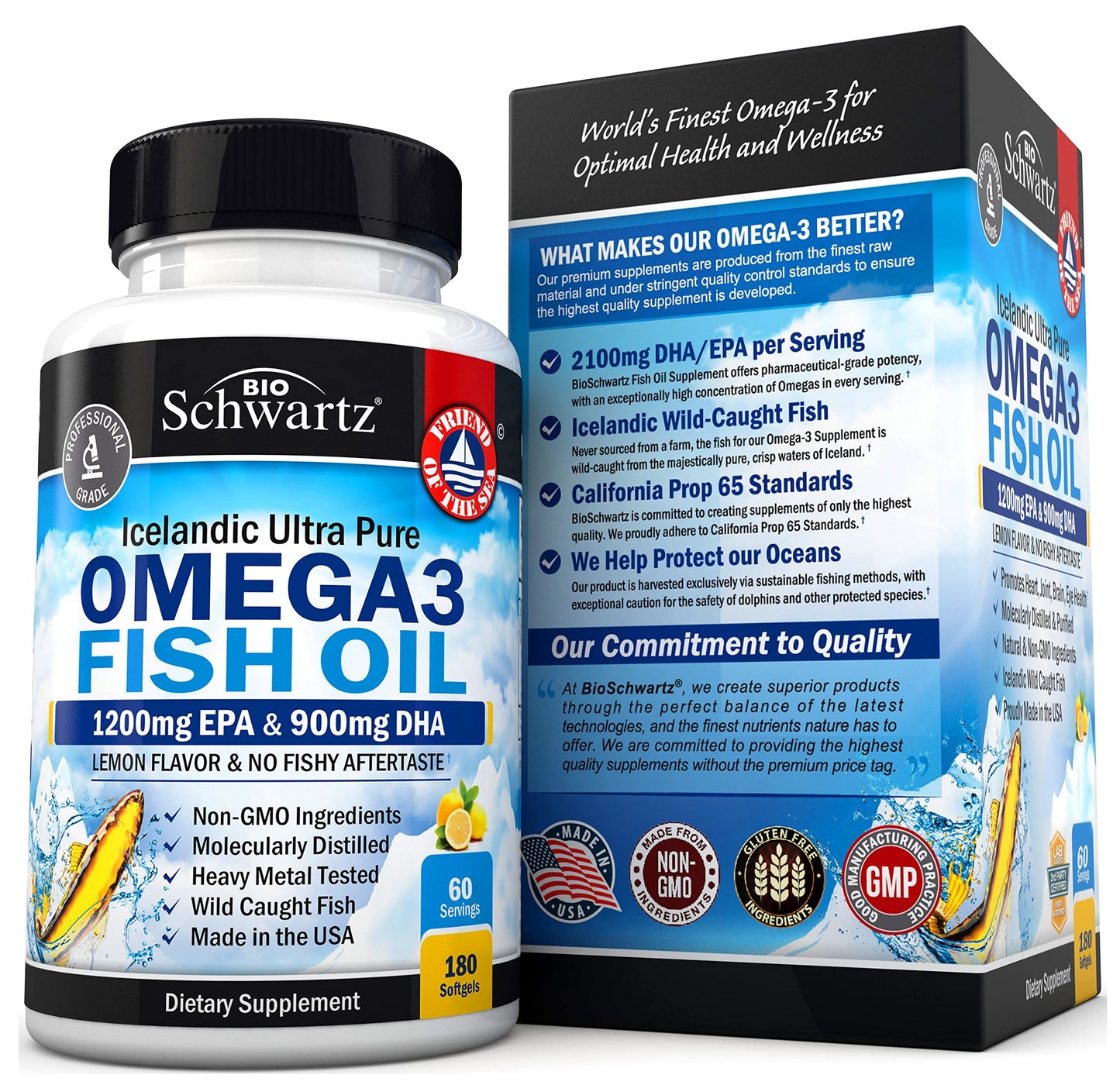 Omega 3 Fish Oil Supplement - 1200mg EPA and 900mg DHA Fatty Acid Per Serving BioSchwartzBuy Supplements Australia
