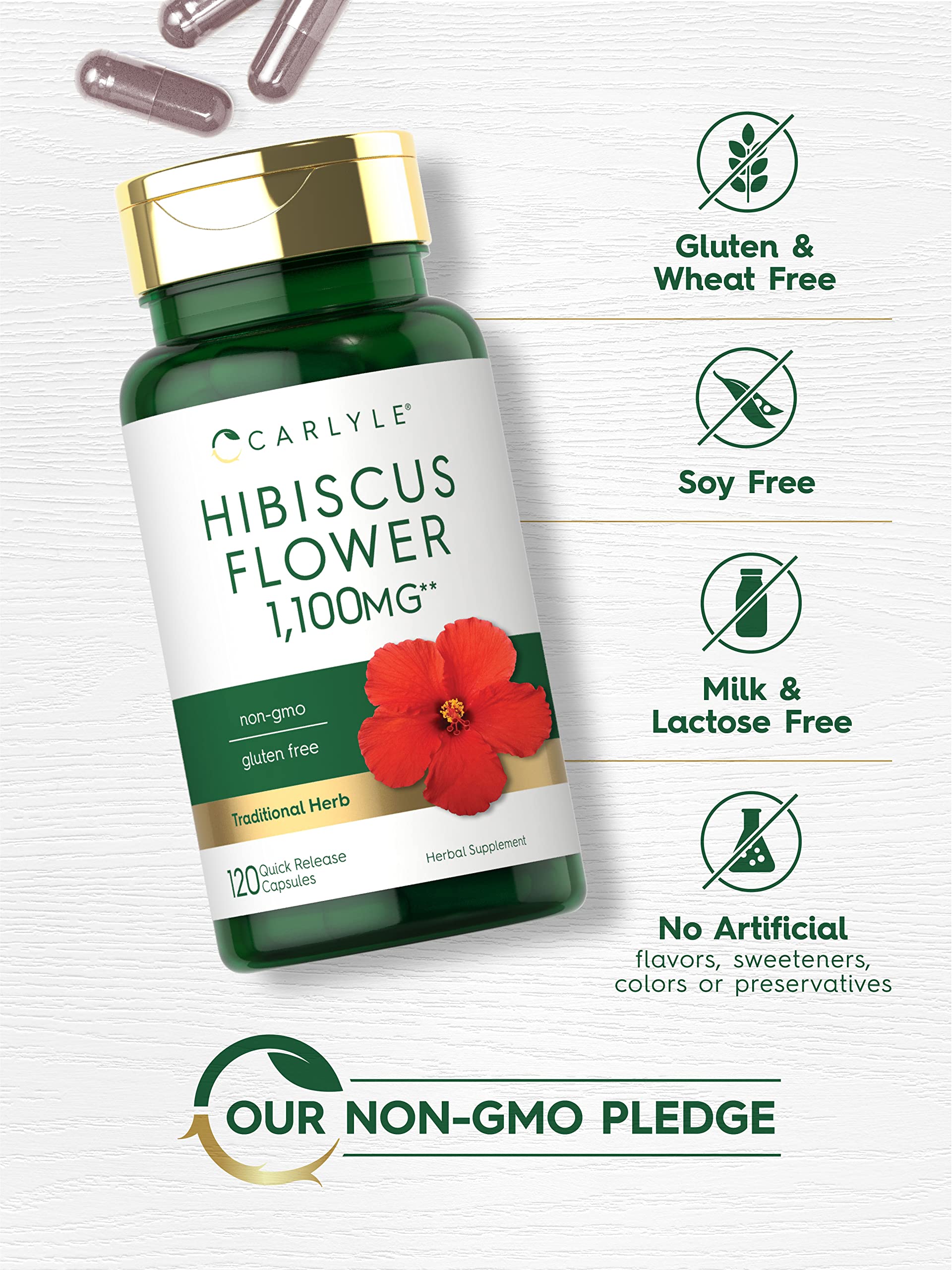 Hibiscus Flower Extract 1100 mg | 120 Capsules | Non-GMO, Gluten Free Supplement CarlyleBuy Supplements Australia