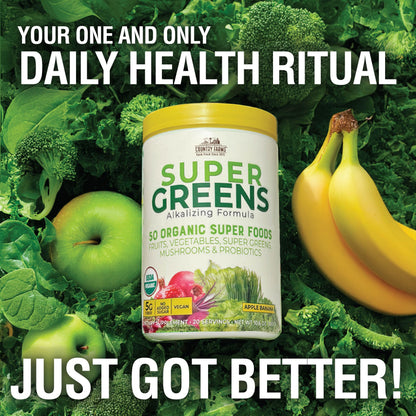 Country Farms Super Greens Apple Banana Powder Smoothie, Organic Super Foods, USDA Organic Drink Mix, Fruits, Vegetables, Mushrooms, Superfood Nutrition, 40 Servings, 2 Pack Country FarmsBuy Supplements Australia