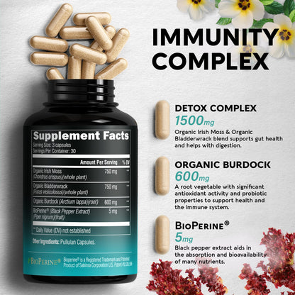 Irish Sea Moss Capsules - Made with Organic Sea Moss, Bladderwrack & Burdock Root - Made in USA - Advanced Superfood - Natural Multi Supplements Blend - Immunity & Energy Support - 90 Vegan Capsules NUTRAHARMONYBuy Supplements Australia