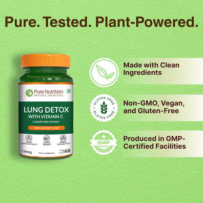 Pure Nutrition Lung Health Supplement | 60 Caps | Herbal Lung Support Formula with Quercetin, Vitamin C, Nettle, Vasaka Leaf, Lotus, Licorice & Ginger. PURE NUTRITION NATURAL TREASURESBuy Supplements Australia