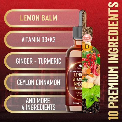 NUQIIT 10in1 Lemon Balm Tincture Blend Includes Vitamin D3, Vitamin K2, Lemon Balm, Ginger, Turmeric, Ceylon Cinnamon and More - 1 FL Oz - 60 Day Supply NUQIITBuy Supplements Australia