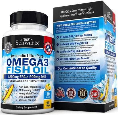 Omega 3 Fish Oil Supplement - 1200mg EPA and 900mg DHA Fatty Acid Per Serving BioSchwartzBuy Supplements Australia
