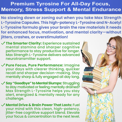 Max Strength L Tyrosine Supplement & N Acetyl L Tyrosine Peak Focus, Alertness, Concentration, Body & Mind Energy. L-Tyrosine 850mg Per 1 Capsule. A Well-Being Nutrient Boost For Performance BioWisdom NutraceuticalsBuy Supplements Australia