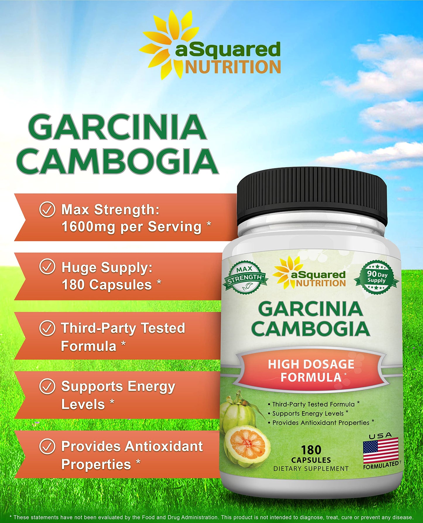 aSquared Nutrition Garcinia Cambogia 1600mg-180 Capsules-Natural Pure Extract Pills aSquared NutritionBuy Supplements Australia