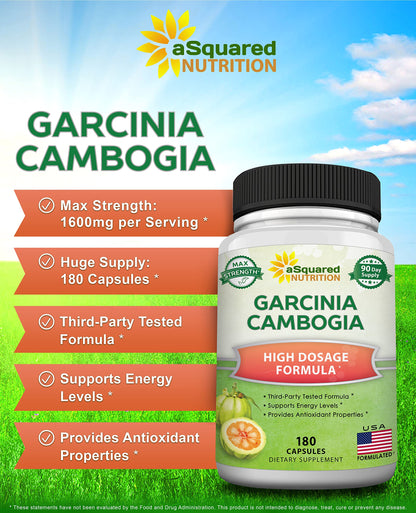 aSquared Nutrition Garcinia Cambogia 1600mg-180 Capsules-Natural Pure Extract Pills aSquared NutritionBuy Supplements Australia