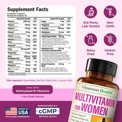 Multivitamin for Women – Methylated Womens Multivitamins & Multiminerals Capsules with Vitamin B12, A, D, C, Zinc, Magnesium Vimerson HealthBuy Supplements Australia