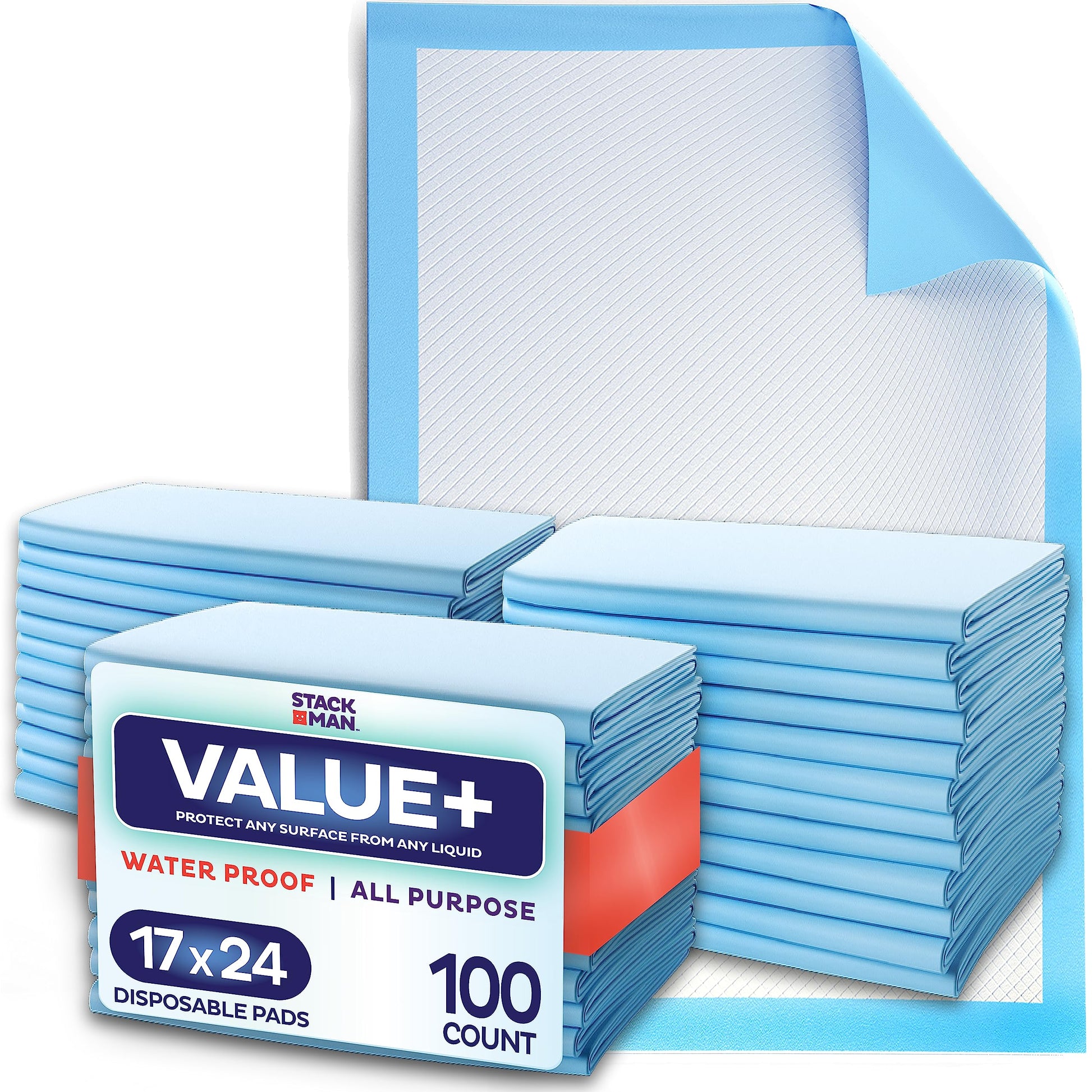Chucks Pads Disposable [100-Pack] Underpads 17"x 24" Incontinence Chux Stack ManBuy Supplements Australia