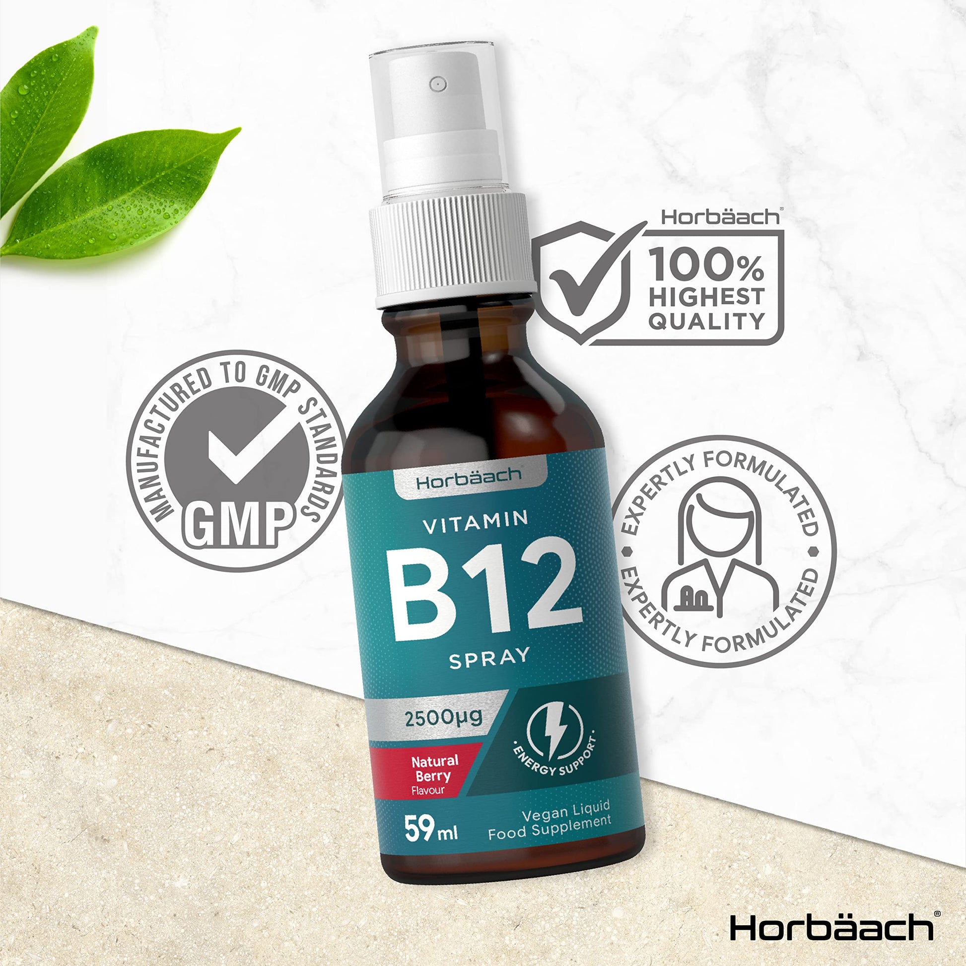 Vitamin B12 Spray 2500mcg | 59ml | High Strength Supplement | Natural Berry Flavour HorbäachBuy Supplements Australia