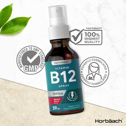Vitamin B12 Spray 2500mcg | 59ml | High Strength Supplement | Natural Berry Flavour HorbäachBuy Supplements Australia