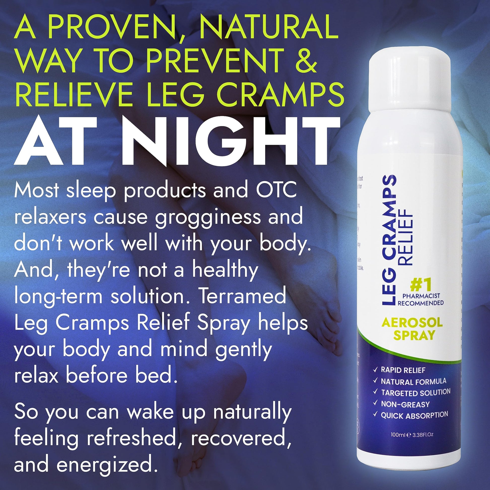 Terramed Just Think Comfort Fast Acting Leg Cramp Relief Aerosol Spray | Pain Relief for Muscle Spasms, Soreness, & Foot and Calf Cramps | Homeopathic Medicine for Restless Legs Syndrome Relief Terramed Just Think ComfortBuy Supplements Australia