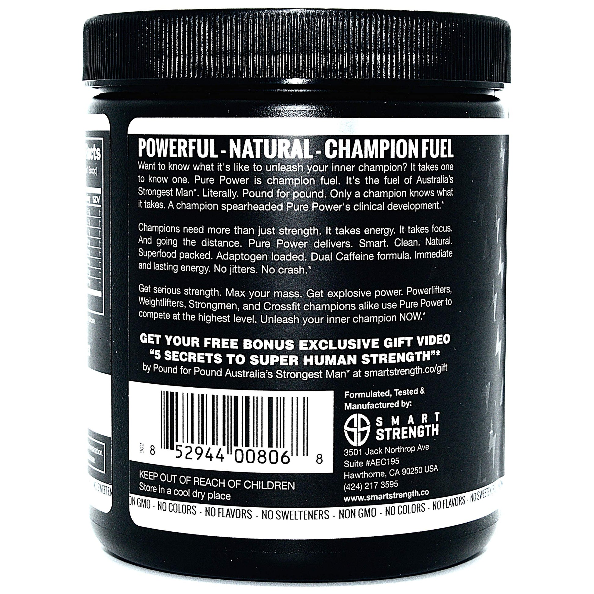Pre Workout, Best All Natural PreWorkout Supplement. Pure Power, Healthy Pump, Clean, Keto Vegan, Paleo, No Sugar Pre Work Out Powder for Men & Women, Strength & Energy - 315g Unflavored
