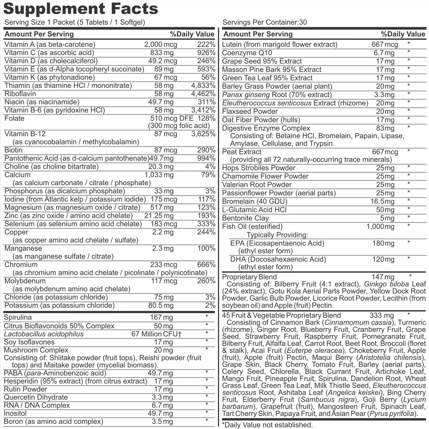Healthy 'N Fit NUTRI Pack - 30 Day Pkt -One Pack Daily, Multivitamin All-in-One Packets Healthy 'N Fit