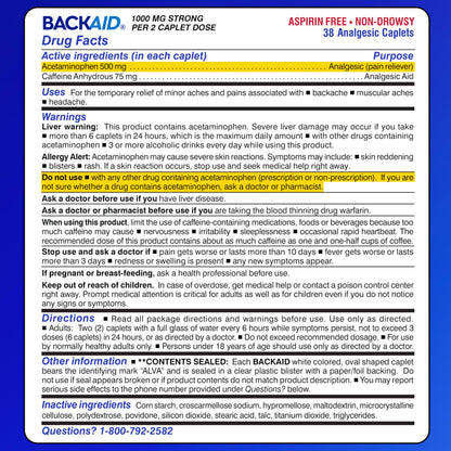 Backaid Maximum Strength Aspirin-Free Pain Relief from Backache, Sciatica and Leg Pain, Powerful Combination, Long-Lasting 6 Hour Formula, 38 Count BackaidBuy Supplements Australia