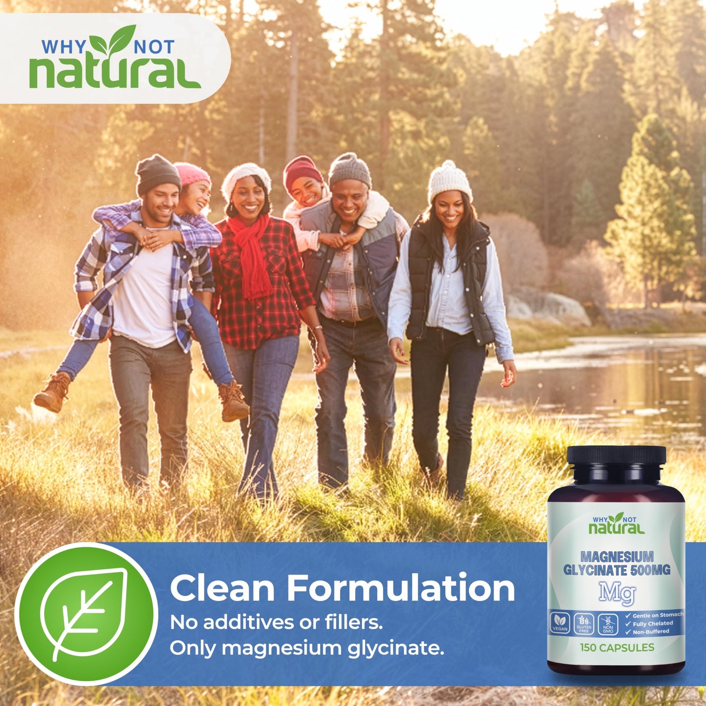 Why Not Natural Magnesium Glycinate 500 mg Capsules Supplement - Vegan, No Filler - Supports Sleep and Relaxation